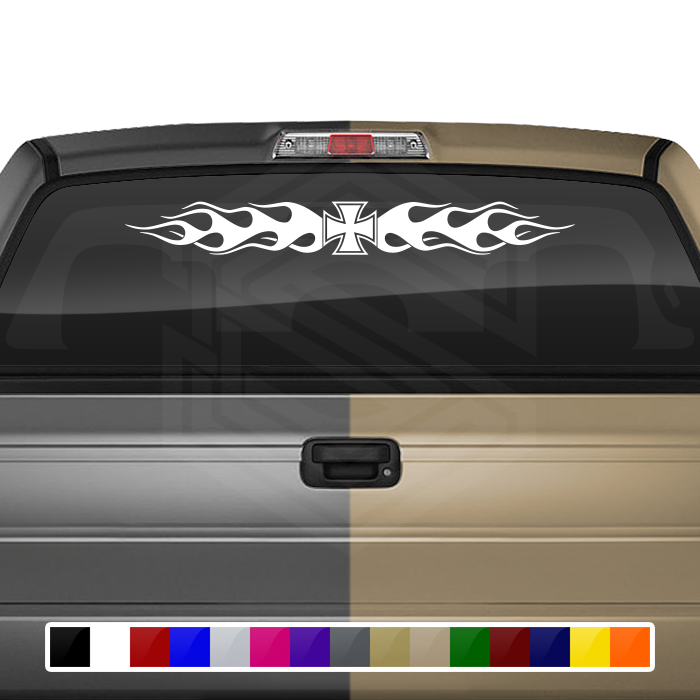 #100 IRON CROSS MALTESE Decal Sticker Windshield Window Vinyl Graphic Banner Flame Flaming Design 36"x4.25"+