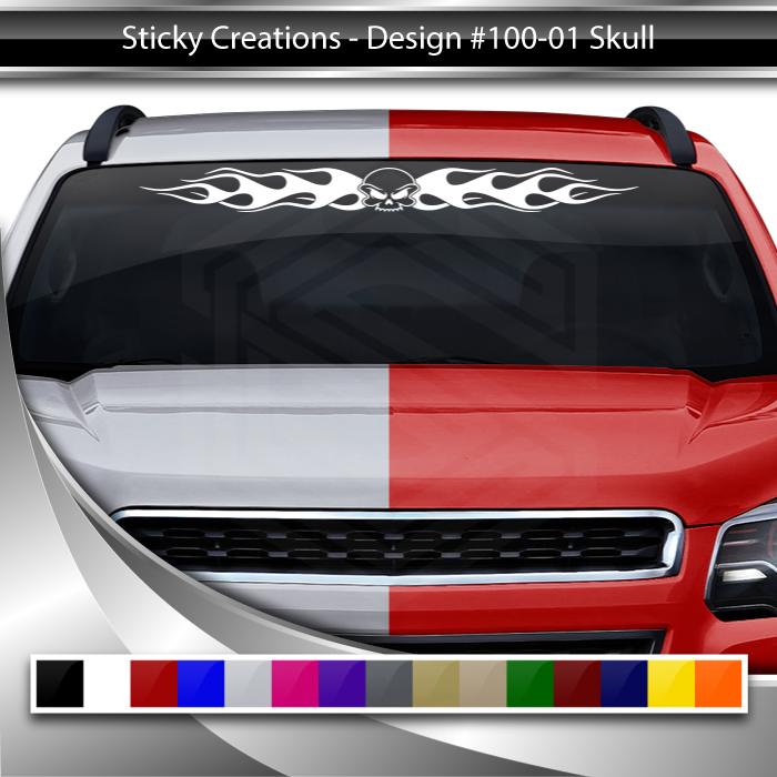 #100 SKULL Decal Sticker Windshield Window Vinyl Graphic Banner Decoration Flame Flaming Design 36"x4.25"+