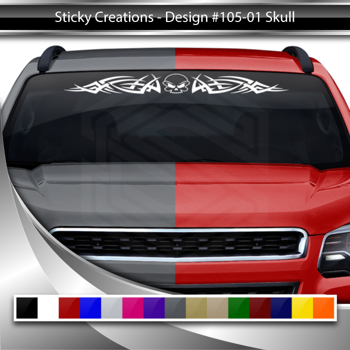 #105 SKULL Decal Sticker Windshield Window Vinyl Graphic Banner Decoration Tribal Spikes Design 36"x4.25"+