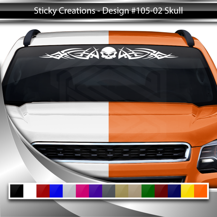 #105 SKULL Decal Sticker Windshield Window Vinyl Graphic Banner Decoration Tribal Spikes Design 36"x4.25"+