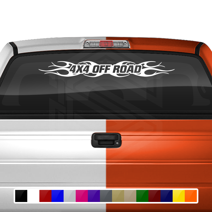 Calcomanía n.° 108 para todoterrenos 4x4, para parabrisas y ventana, diseño de llama tribal, 36" x 4,25" o más