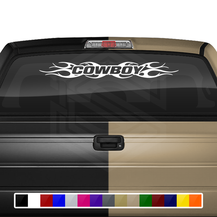 #108 COWBOY Decal Sticker Windshield Window Vinyl Graphic Banner Decoration Tribal Flame Design 36"x4.25"+