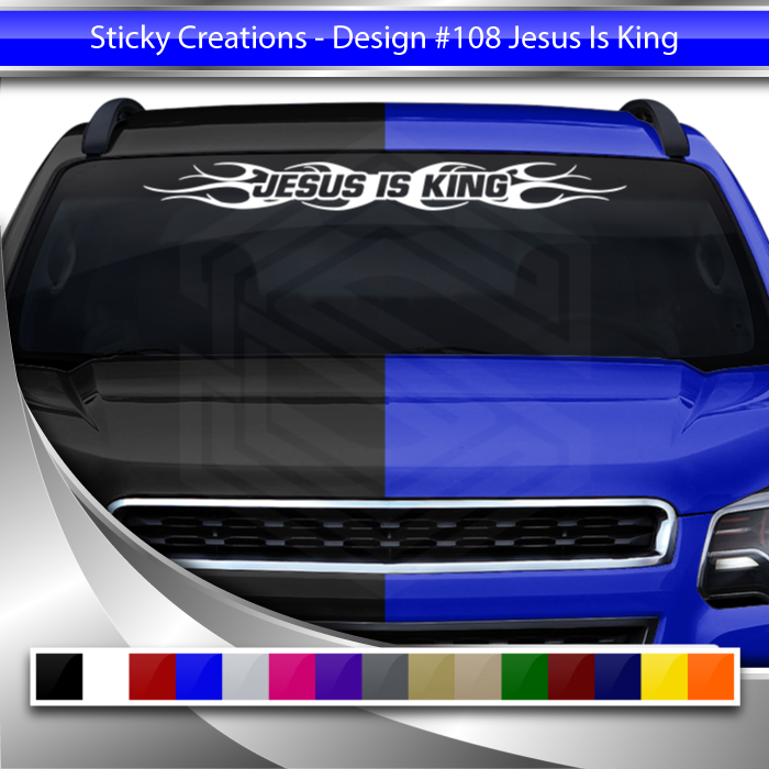 #108 JESUS IS KING Decal Sticker Windshield Window Vinyl Graphic Banner Decoration Tribal Flame Design 36"x4.25"+