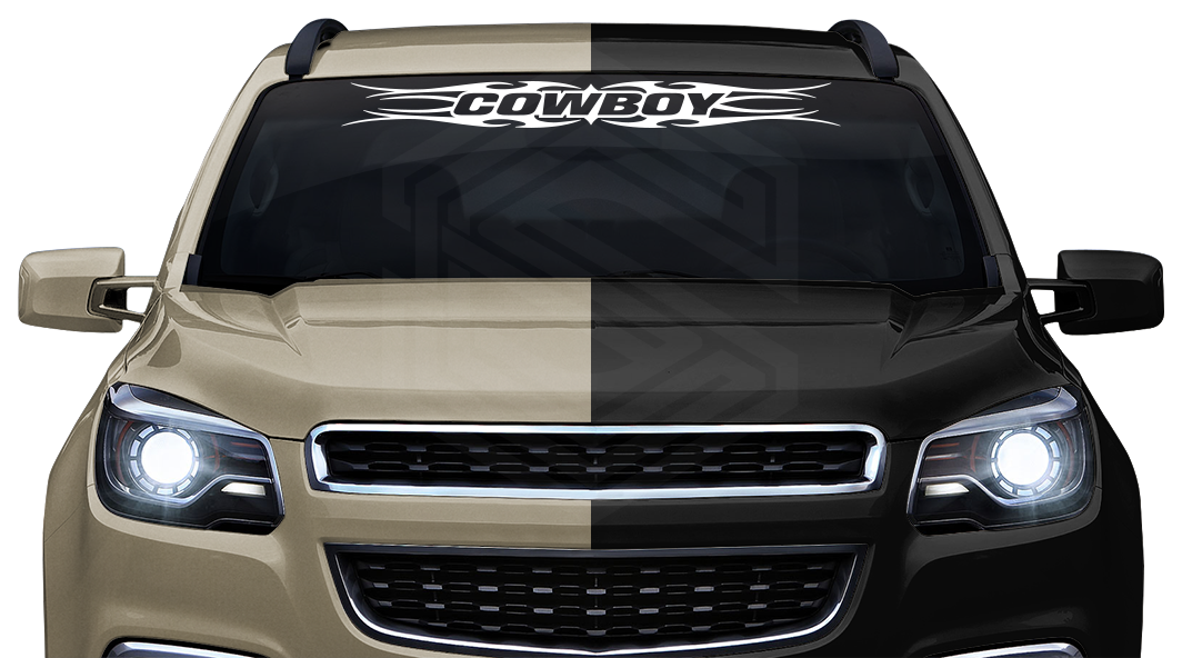 #113 COWBOY Decal Sticker Windshield Window Vinyl Graphic Banner Decoration Tribal Flame Design 36"x4.25"+