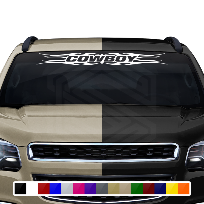 #113 COWBOY Decal Sticker Windshield Window Vinyl Graphic Banner Decoration Tribal Flame Design 36"x4.25"+
