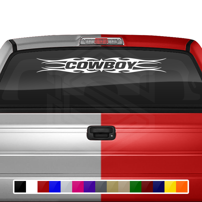 #113 COWBOY Decal Sticker Windshield Window Vinyl Graphic Banner Decoration Tribal Flame Design 36"x4.25"+