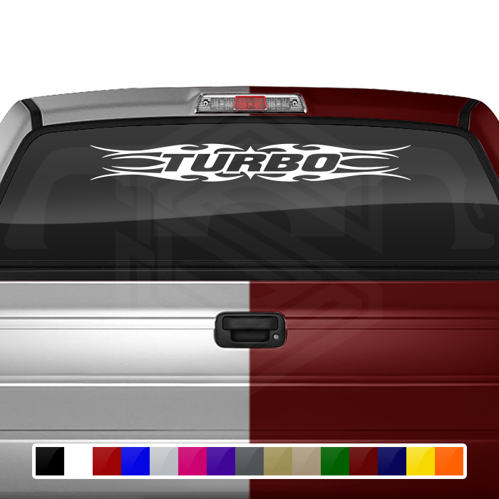 #113 TURBO Decal Sticker Windshield Window Vinyl Graphic Banner Decoration Tribal Flame Design 36"x4.25"+