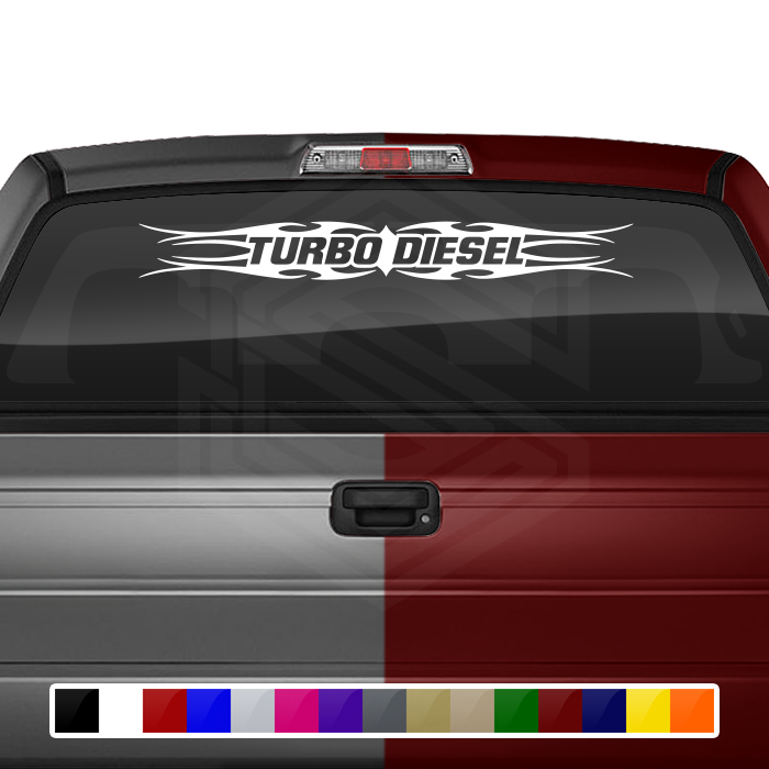 #113 TURBO DIESEL Decal Sticker Windshield Window Vinyl Graphic Banner Decoration Tribal Flame Design 36"x4.25"+