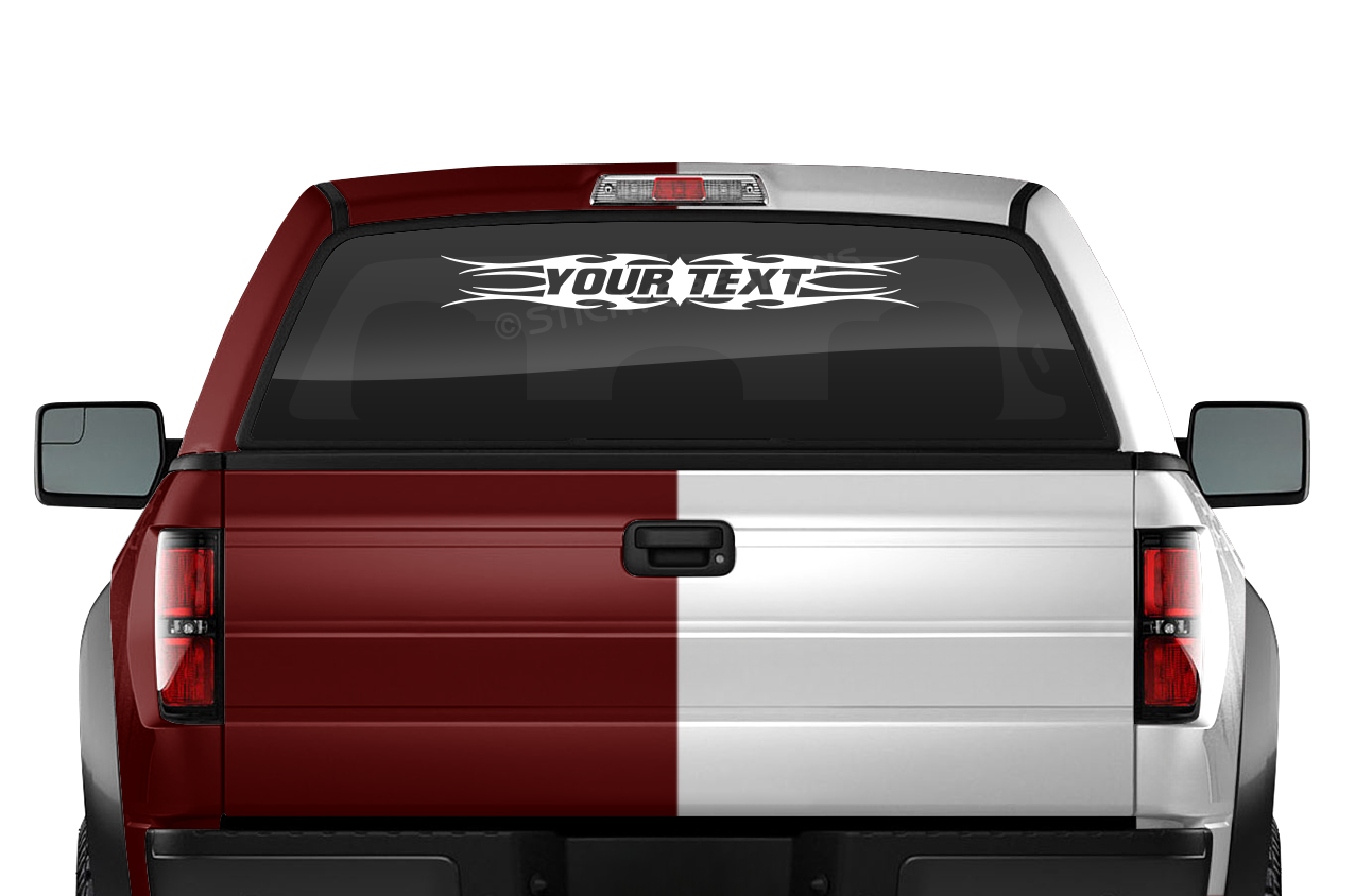 #113 Custom Text Personalized Decal Sticker Windshield Window Vinyl Graphic Banner Decoration Tribal Flame Design 36"x4.25"+