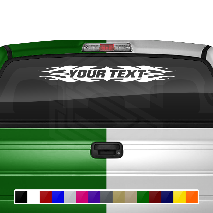 #114 Custom Text Personalized Decal Sticker Windshield Window Vinyl Graphic Banner Decoration Tribal Flame Design 36"x4.25"+
