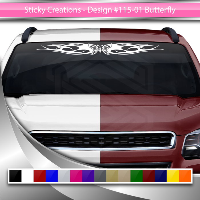 #115 BUTTERFLY Decal Sticker Windshield Window Vinyl Graphic Banner Tribal Flame Design 36"x4.25"+