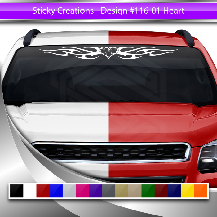 #116 HEART Decal Sticker Windshield Window Vinyl Graphic Banner Decoration Tribal Flame Design 36"x4.25"+