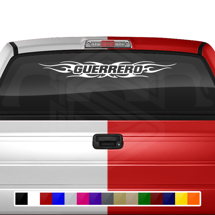 #116 GUERRERO GRO Mexico Decal Sticker Windshield Window Vinyl Graphic Banner Decoration Tribal Flame Design 36"x4.25"+