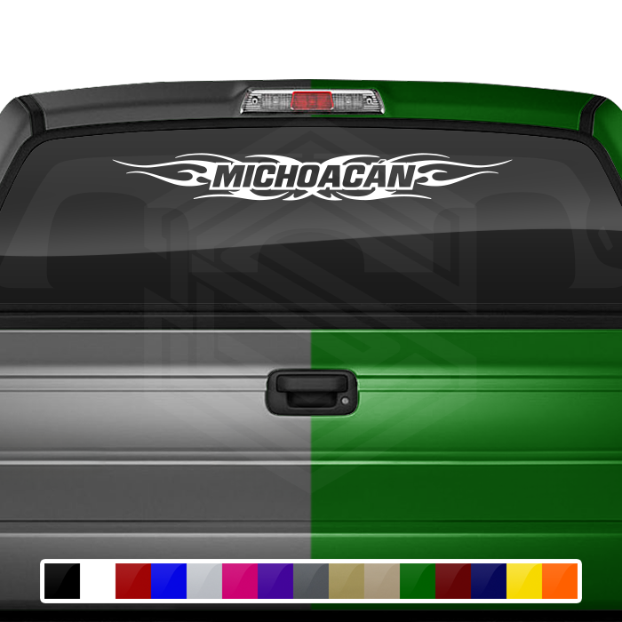 #116 MICHOACÁN MICH Mexico Decal Sticker Windshield Window Vinyl Graphic Banner Decoration Tribal Flame Design 36"x4.25"+
