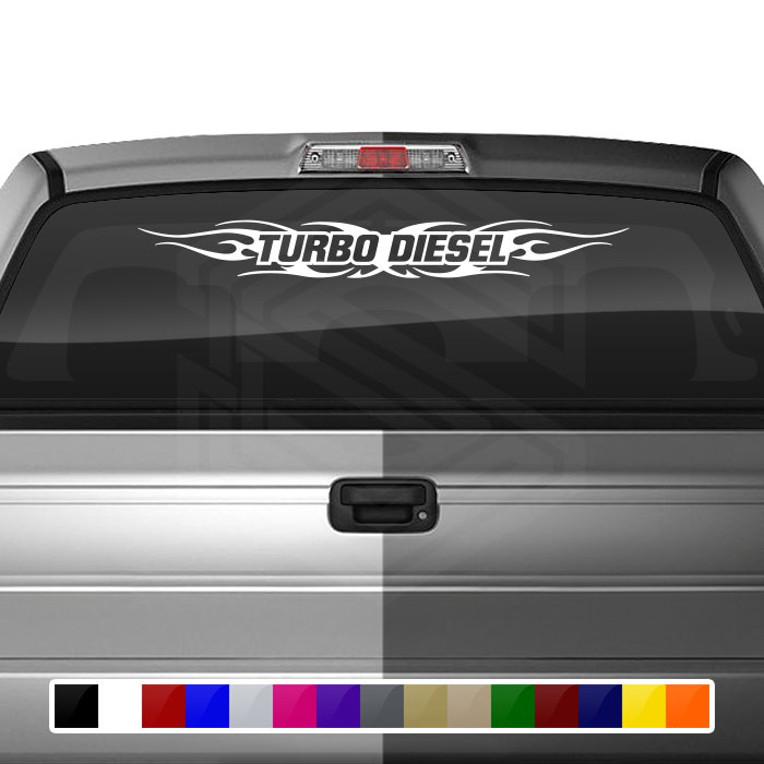 #116 TURBO DIESEL Decal Sticker Windshield Window Vinyl Graphic Banner Decoration Tribal Flame Design 36"x4.25"+