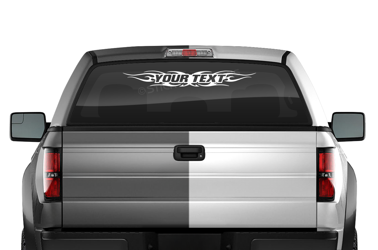 #116 Custom Text Personalized Decal Sticker Windshield Window Vinyl Graphic Banner Decoration Tribal Flame Design 36"x4.25"+