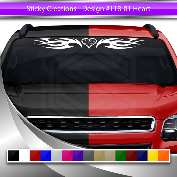 #118 HEART Decal Sticker Windshield Window Vinyl Graphic Banner Decoration Tribal Flame Design 36"x4.25"+