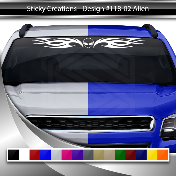 #118 ALIEN Head Decal Sticker Windshield Window Vinyl Graphic Banner Tribal Flame Design 36"x4.25"+