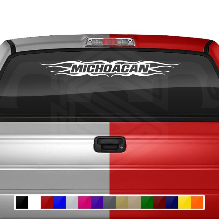 #121 MICHOACÁN MICH Mexico Decal Sticker Windshield Window Vinyl Graphic Banner Decoration Flame Accent Design 36"x4.25"+