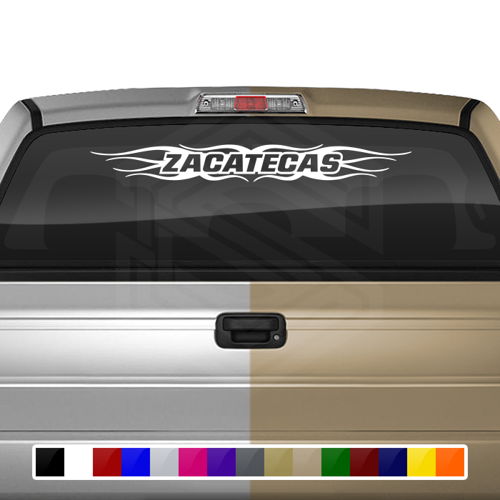 #121 ZACATECAS ZAC México Calcomanía para parabrisas, ventana, vinilo, pancarta gráfica, decoración, diseño con acento de llama, 36" x 4.25"+