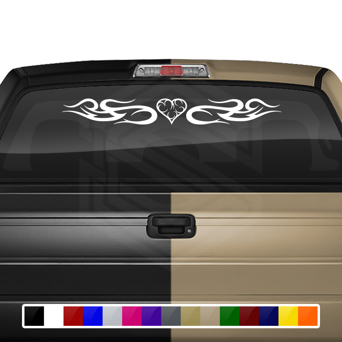 #122 HEART Decal Sticker Windshield Window Vinyl Graphic Banner Decoration Tribal Swirl Design 36"x4.25"+