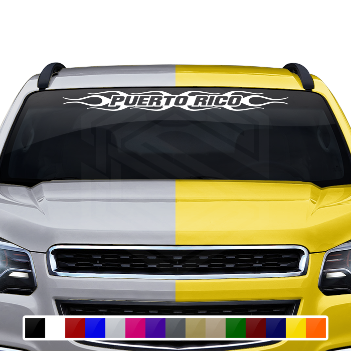 #124 PUERTO RICO Decal Sticker Windshield Window Vinyl Graphic Banner Decoration Flame Flaming Design 36"x4.25"+