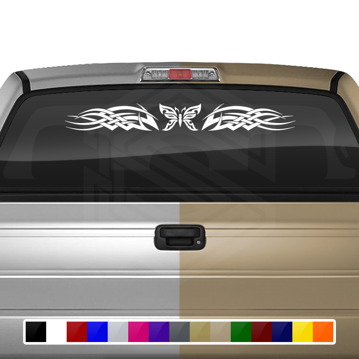 #128 BUTTERFLY Decal Sticker Windshield Window Vinyl Graphic Banner Tribal Celtic Knot Design 36"x4.25"+