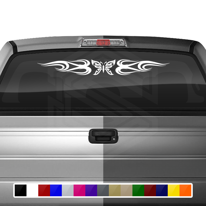 #132 BUTTERFLY Decal Sticker Windshield Window Vinyl Graphic Banner Tribal Swirl Design 36"x4.25"+