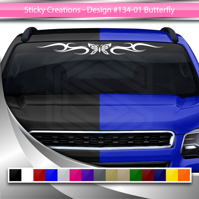 #134 BUTTERFLY Decal Sticker Windshield Window Vinyl Graphic Banner Tribal Swirl Design 36"x4.25"+