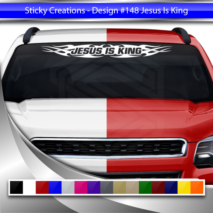 #148 JESUS IS KING Decal Sticker Windshield Window Vinyl Graphic Banner Decoration Tribal Flame Design 36"x4.25"+