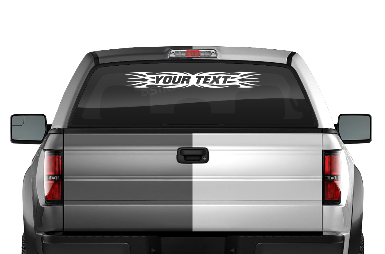 #161 Custom Text Personalized Decal Sticker Windshield Window Vinyl Graphic Banner Decoration Tribal Flame Design 36"x4.25"+
