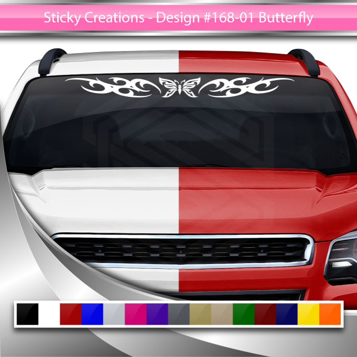 #168 BUTTERFLY Decal Sticker Windshield Window Vinyl Graphic Banner Tribal Curls Design 36"x4.25"+