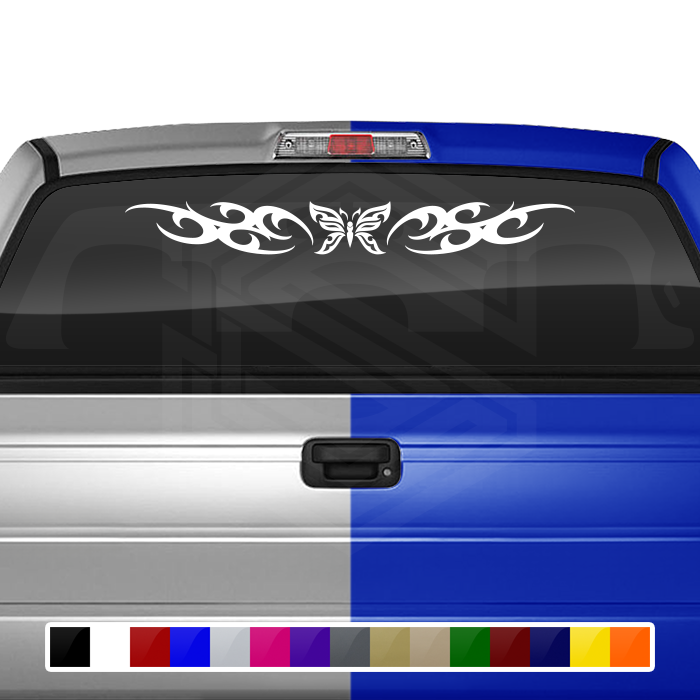 #168 BUTTERFLY Decal Sticker Windshield Window Vinyl Graphic Banner Tribal Curls Design 36"x4.25"+