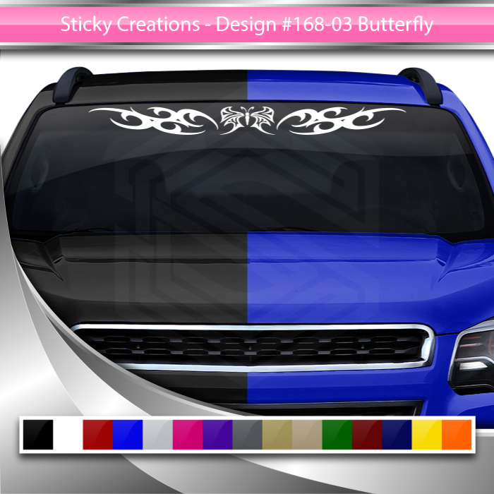 #168 BUTTERFLY Decal Sticker Windshield Window Vinyl Graphic Banner Tribal Curls Design 36"x4.25"+