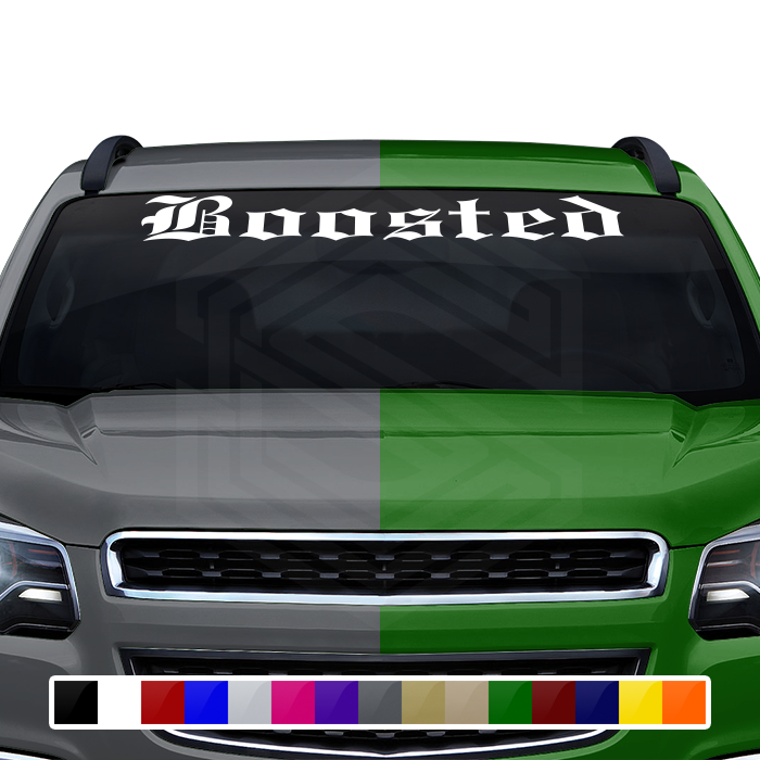 BOOSTED Decal Sticker Windshield Window Vinyl Graphic Banner Text Font-Etch Old English Bold 36"x4.25"+