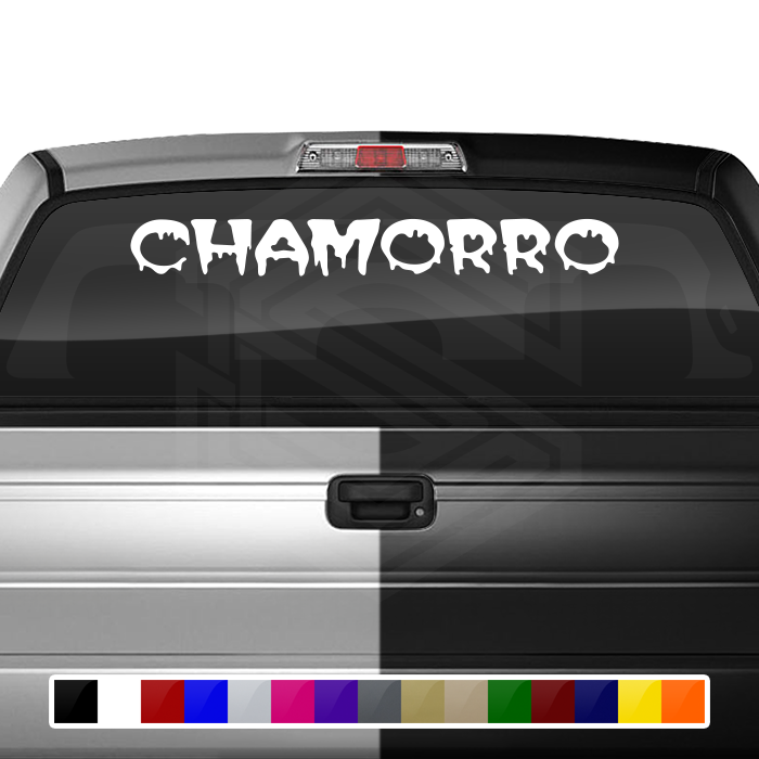 Calcomanía CHAMORRO para parabrisas, ventana, vinilo, pancarta gráfica, texto, mayúsculas Polter, 36" x 4.25"+