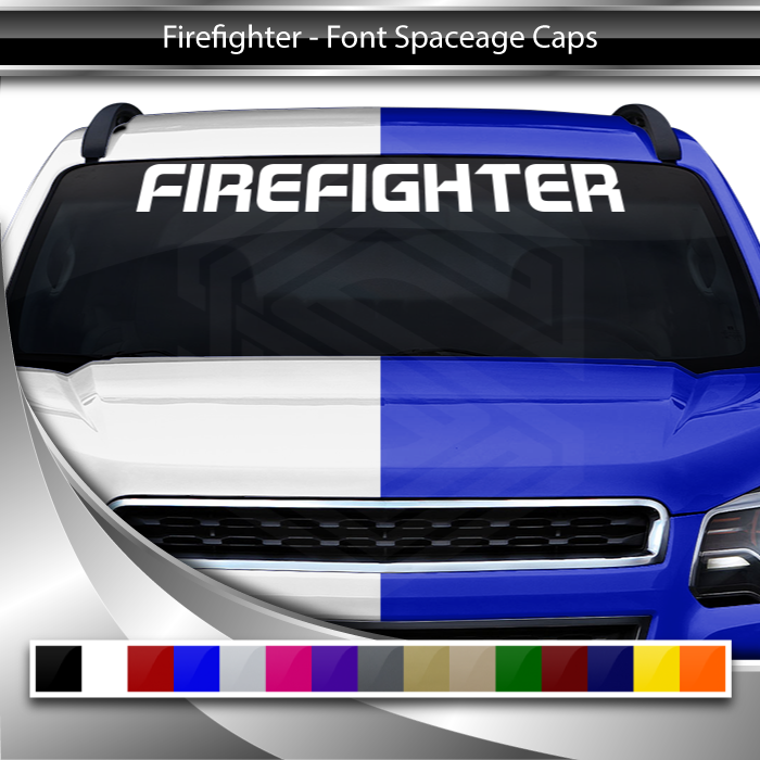 FIREFIGHTER Decal Sticker Windshield Window Vinyl Graphic Banner Text Font-Spaceage Caps 36"x4.25"+