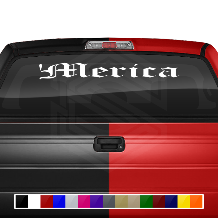 'MERICA Decal Sticker Windshield Window Vinyl Graphic Banner Text Font-Old English 36"x4.25"+