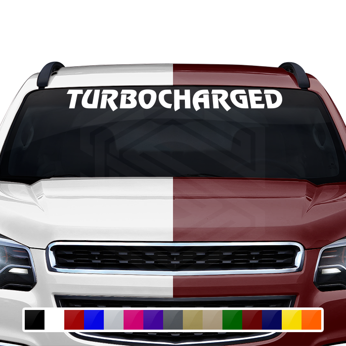 Calcomanía TURBOCHARGED para parabrisas, ventana, vinilo, pancarta gráfica, texto, fuente, revisión en mayúsculas, 36" x 4.25" o más
