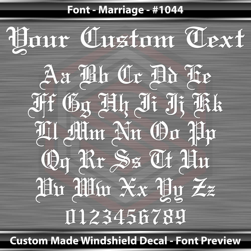 Font Marriage #1044 - CUSTOM PERSONALIZED Name Text Letters Decal Sticker Windshield Window Vinyl Graphic Banner 36"x4.25"+