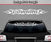 Design #100 Cowgirl - Windshield Window Flame Flaming Vinyl Sticker Decal Graphic Banner 36"x4.25"+