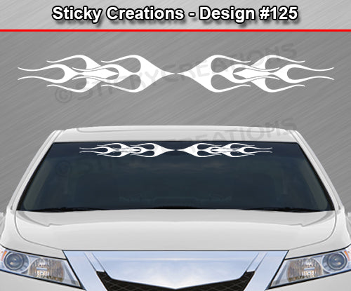 Design #125 - 36"x4.25" + Windshield Window Flame Flaming Vinyl Sticker Decal Graphic Banner