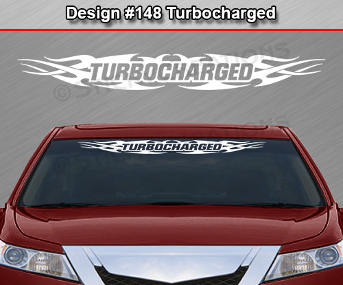 Design #148 Turbocharged - Windshield Window Tribal Flame Vinyl Sticker Decal Graphic Banner 36"x4.25"+