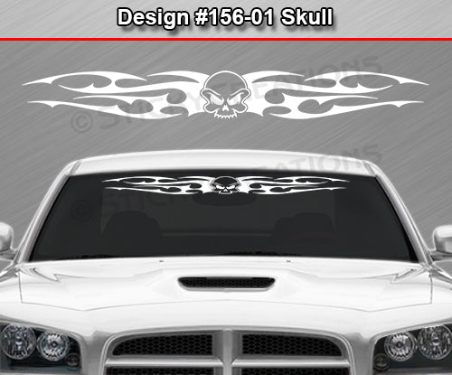 Design #156 Skull - Windshield Window Tribal Flame Vinyl Sticker Decal Graphic Banner 36"x4.25"+