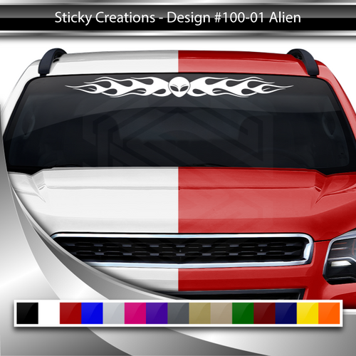 #100 ALIEN Head Decal Sticker Windshield Window Vinyl Graphic Banner Flame Flaming Design 36"x4.25"+