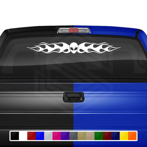 #100 ALIEN Head Decal Sticker Windshield Window Vinyl Graphic Banner Flame Flaming Design 36"x4.25"+