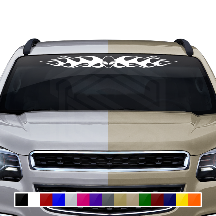 #100 ALIEN Head Decal Sticker Windshield Window Vinyl Graphic Banner Flame Flaming Design 36"x4.25"+