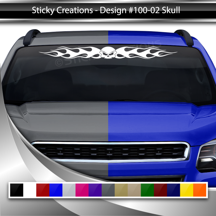 #100 SKULL Decal Sticker Windshield Window Vinyl Graphic Banner Decoration Flame Flaming Design 36"x4.25"+