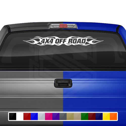 #100 4x4 OFF ROAD Decal Sticker Windshield Window Vinyl Graphic Banner Decoration Tribal Flame Design 36"x4.25"+