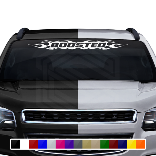 #100 BOOSTED Decal Sticker Windshield Window Vinyl Graphic Banner Decoration Flame Flaming Design 36"x4.25"+
